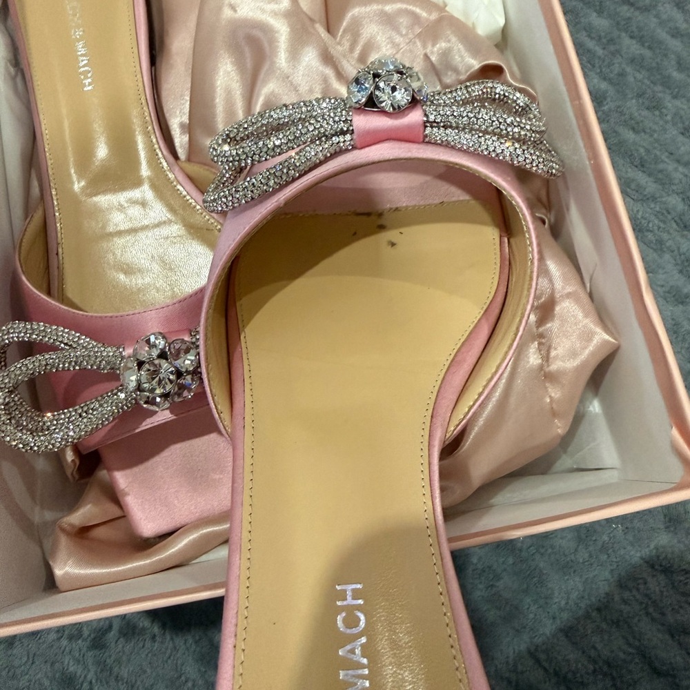 Mach & Mach Pink Satin Slide Sandals with Crystal Bow - Picture 7 of 7